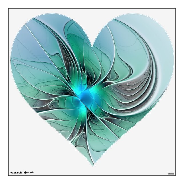 Abstract With Blue, Modern Fractal Art Heart Wall Decal (Front)