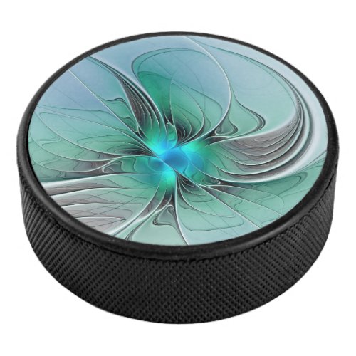 Abstract With Blue Modern Fractal Art Hockey Puck