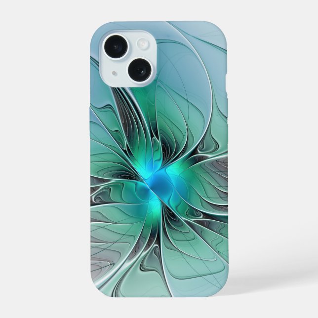 Abstract With Blue, Modern Fractal Art iPhone 15 Case (Back)
