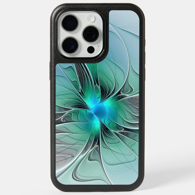 Abstract With Blue, Modern Fractal Art iPhone 15 Pro Max Case (Back)