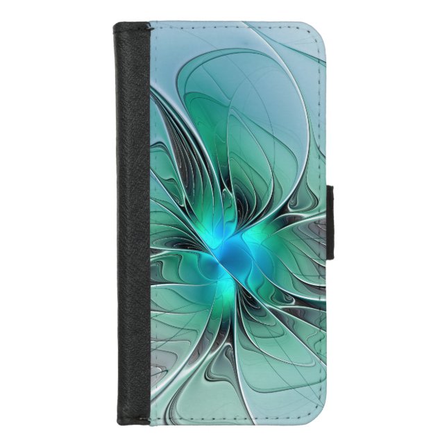 Abstract With Blue, Modern Fractal Art iPhone Wallet Case (Front)