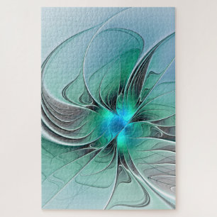 Abstract With Blue, Modern Fractal Art Jigsaw Puzzle