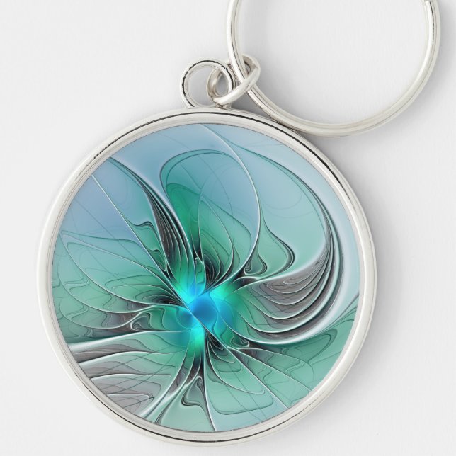 Abstract With Blue, Modern Fractal Art Keychain (Front)