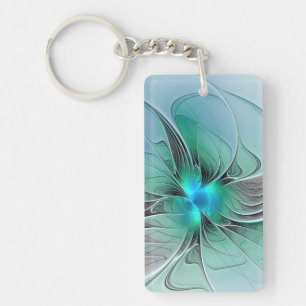 Abstract With Blue, Modern Fractal Art Keychain