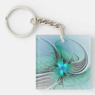 Abstract With Blue, Modern Fractal Art Keychain