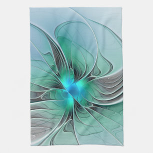 Abstract With Blue, Modern Fractal Art Kitchen Towel