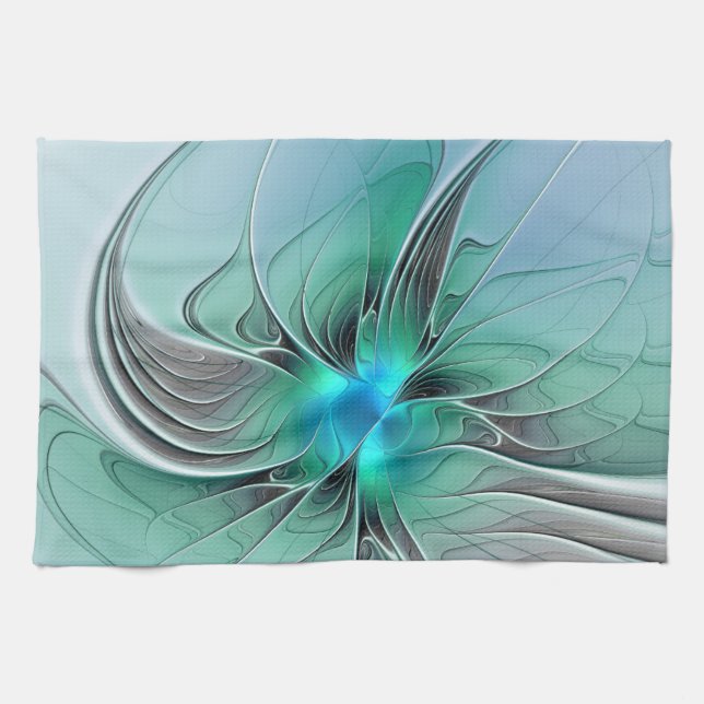 Abstract With Blue, Modern Fractal Art Kitchen Towel (Horizontal)