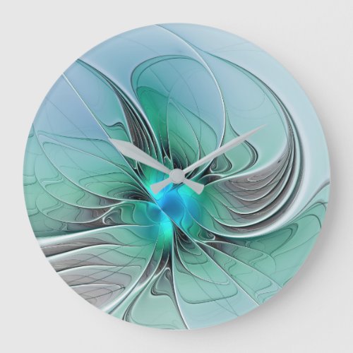 Abstract With Blue Modern Fractal Art Large Clock