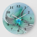 Abstract With Blue, Modern Fractal Art Large Clock