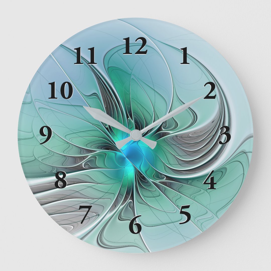 Abstract With Blue, Modern Fractal Art Large Clock | Zazzle