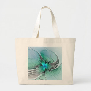 Abstract With Blue, Modern Fractal Art Large Tote Bag