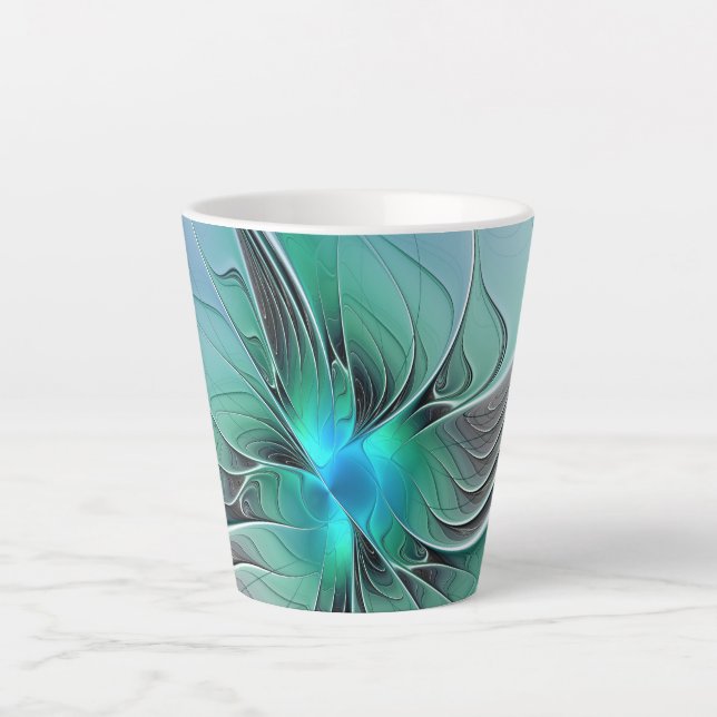 Abstract With Blue, Modern Fractal Art Latte Mug (Front)