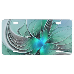 Abstract With Blue, Modern Fractal Art License Plate