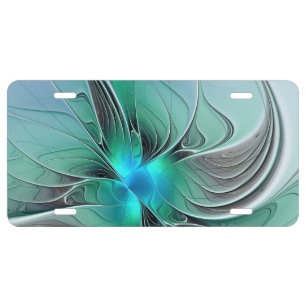 Abstract With Blue, Modern Fractal Art License Plate