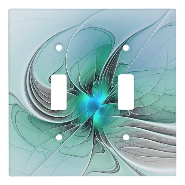 Abstract With Blue, Modern Fractal Art Light Switch Cover (Front)