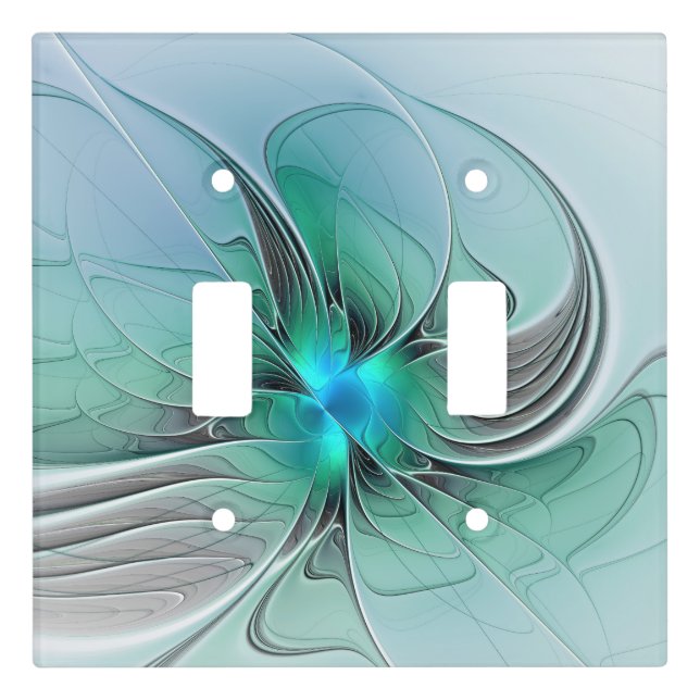 Abstract With Blue, Modern Fractal Art Light Switch Cover (Front)