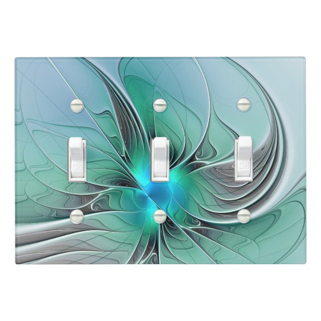 Abstract With Blue, Modern Fractal Art Light Switch Cover (In Situ)