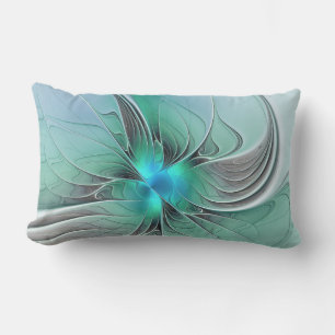 Abstract With Blue, Modern Fractal Art Lumbar Pillow