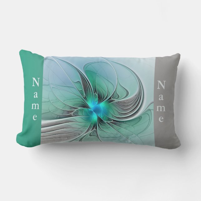 Abstract With Blue, Modern Fractal Art Name Lumbar Pillow (Front)