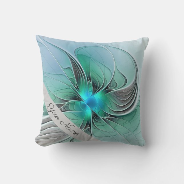 Abstract With Blue, Modern Fractal Art Name Throw Pillow (Front)