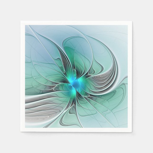 Abstract With Blue, Modern Fractal Art Napkins (Front)