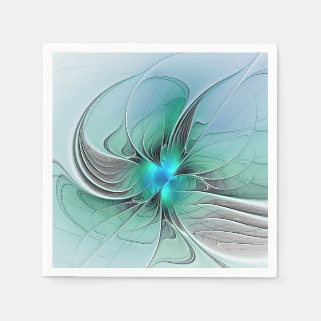 Abstract With Blue, Modern Fractal Art Napkins (Front)