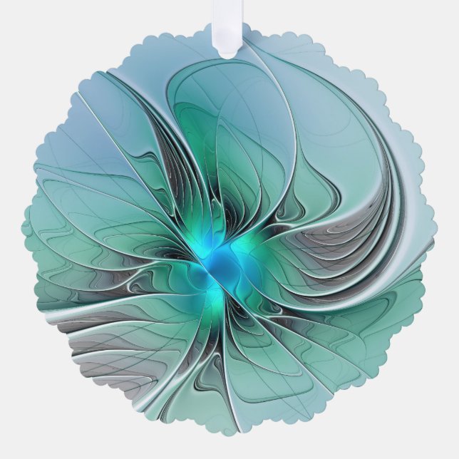 Abstract With Blue, Modern Fractal Art Ornament Card (Front)