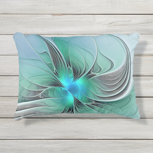 Abstract With Blue, Modern Fractal Art Outdoor Pillow (Front)