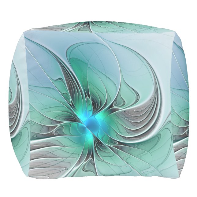 Abstract With Blue, Modern Fractal Art Outdoor Pouf (Front)