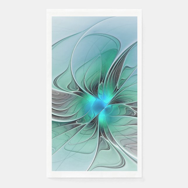 Abstract With Blue, Modern Fractal Art Paper Guest Towels (Front)