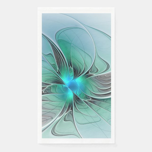 Abstract With Blue, Modern Fractal Art Paper Guest Towels (Front)