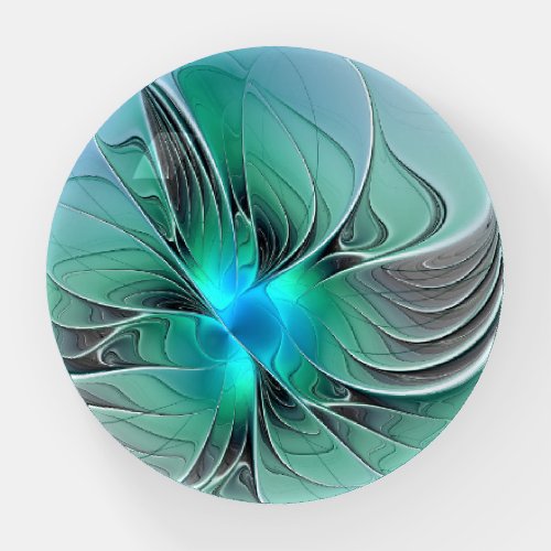 Abstract With Blue Modern Fractal Art Paperweight