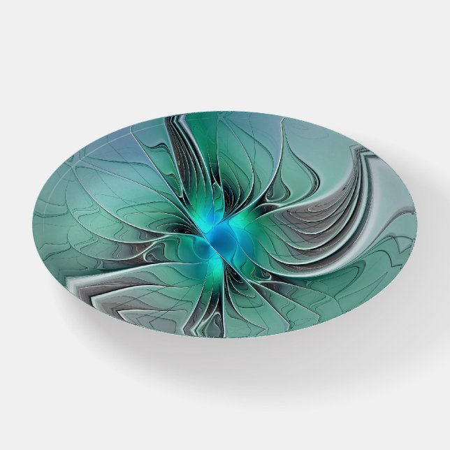 Abstract With Blue, Modern Fractal Art Paperweight (Front)