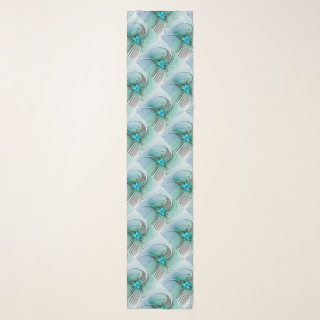 Abstract With Blue, Modern Fractal Art Pattern Scarf (Front)