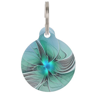 Abstract With Blue, Modern Fractal Art Pet ID Tag