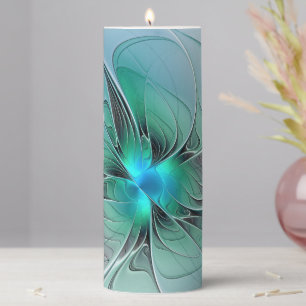 Abstract With Blue, Modern Fractal Art Pillar Candle