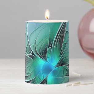 Abstract With Blue, Modern Fractal Art Pillar Candle