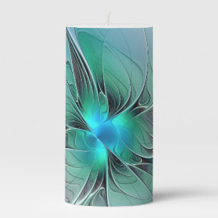Abstract With Blue, Modern Fractal Art Pillar Candle