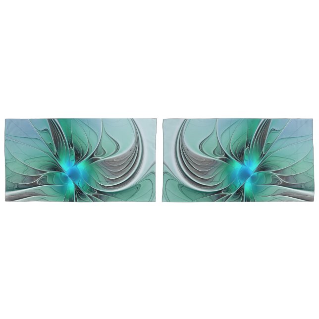 Abstract With Blue, Modern Fractal Art Pillow Case (Front-Set)