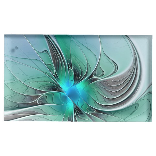 Abstract With Blue, Modern Fractal Art Place Card Holder (Front)