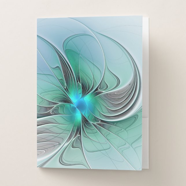 Abstract With Blue, Modern Fractal Art Pocket Folder (Front)