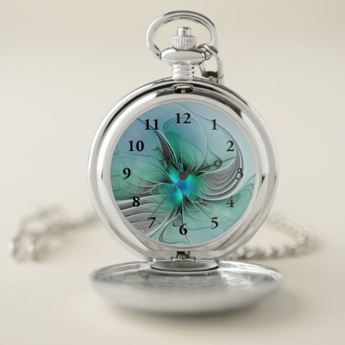 Abstract With Blue Modern Fractal Art Pocket Watch