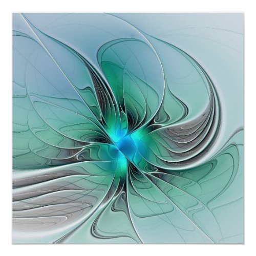 Abstract With Blue Modern Fractal Art Poster