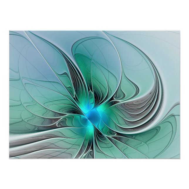 Abstract With Blue, Modern Fractal Art Poster (Front)