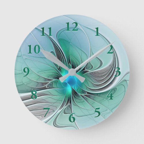 Abstract With Blue Modern Fractal Art Round Clock
