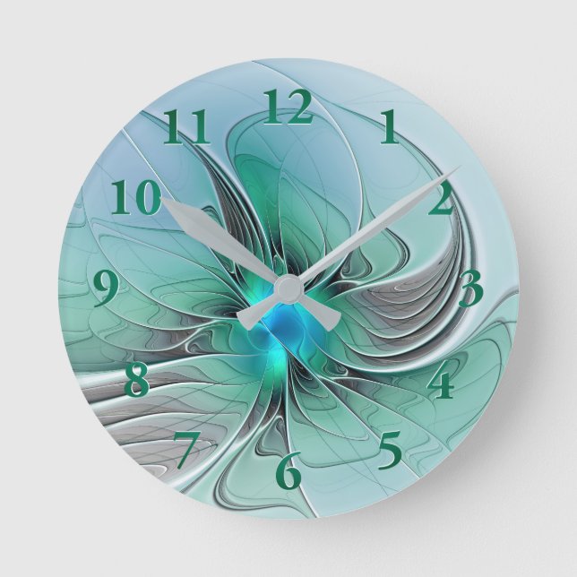 Abstract With Blue, Modern Fractal Art Round Clock (Front)