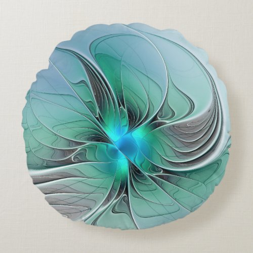 Abstract With Blue Modern Fractal Art Round Pillow