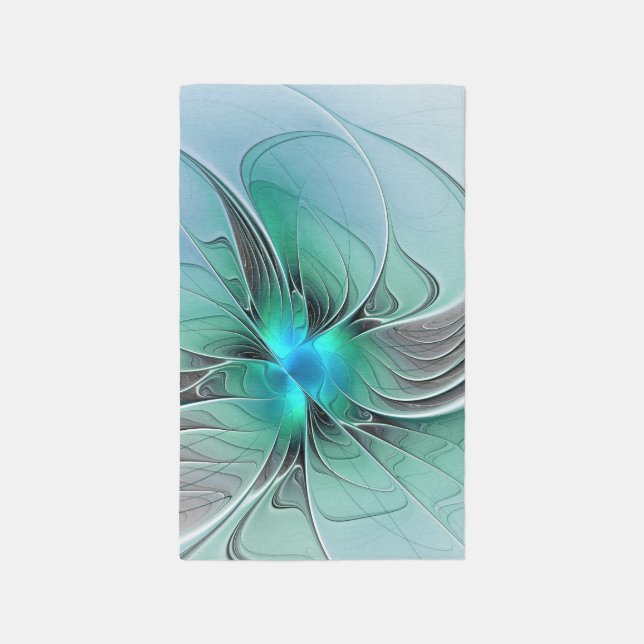 Abstract With Blue, Modern Fractal Art Rug (Front (Vertical))