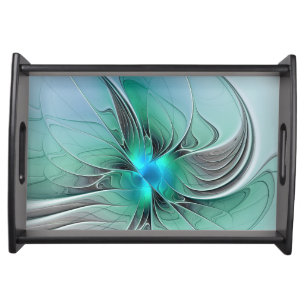 Abstract With Blue, Modern Fractal Art Serving Tray