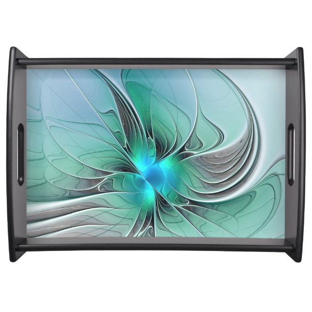 Abstract With Blue, Modern Fractal Art Serving Tray (Front)